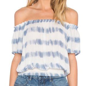Blue and White Tie Dye Off-Shoulder Crop Top